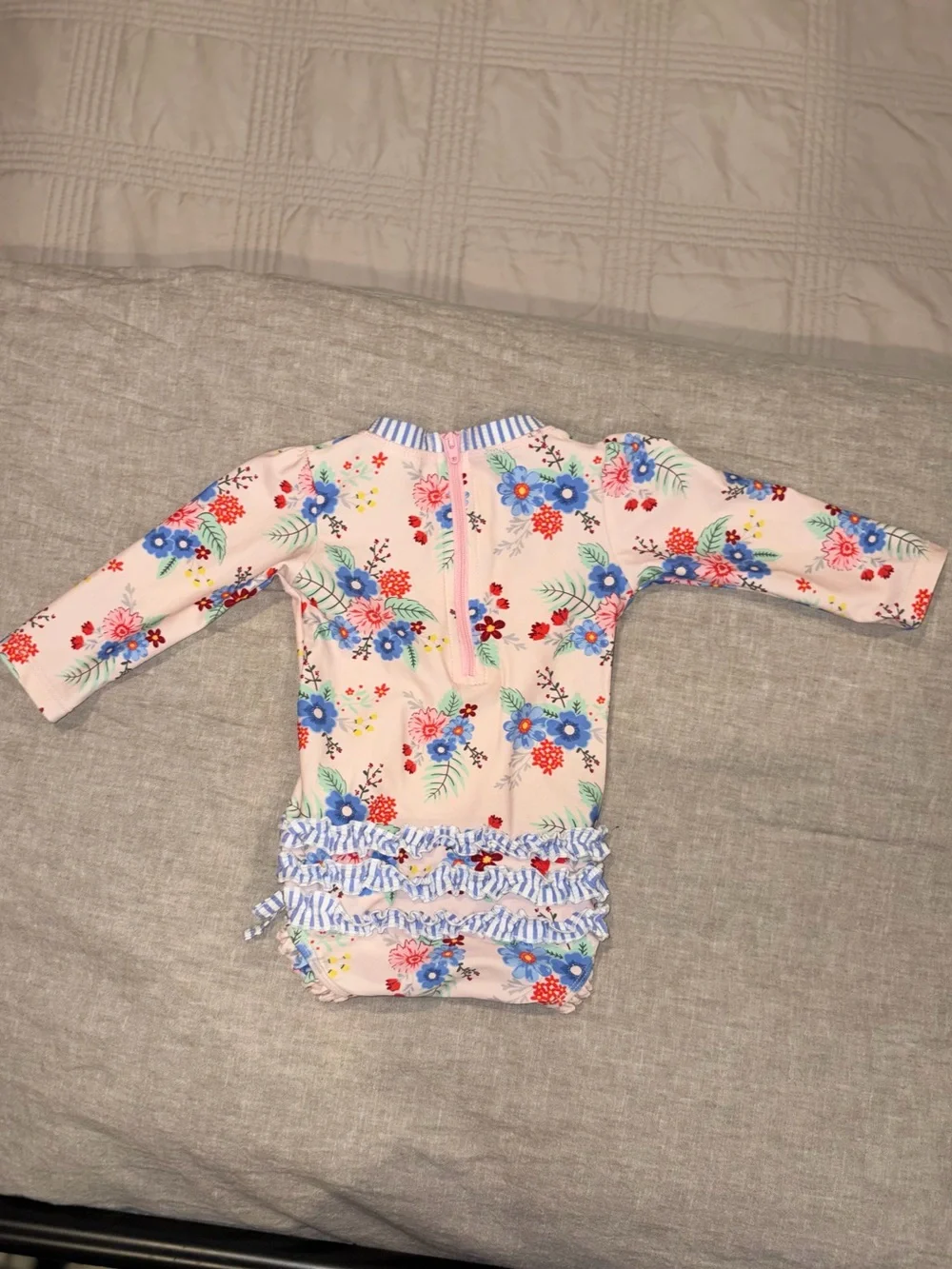Ruffle Butts Pink Floral Long-Sleeve One-Piece